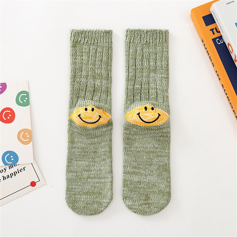 Heel Smile Knit Sock Cute Smiley Face Socks High Quality Etsy