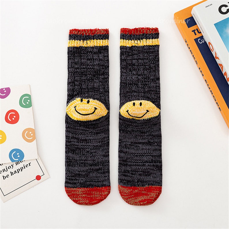 Cute Smiley Face Socks Heel Smile Sock Knitted Tube Socks Etsy