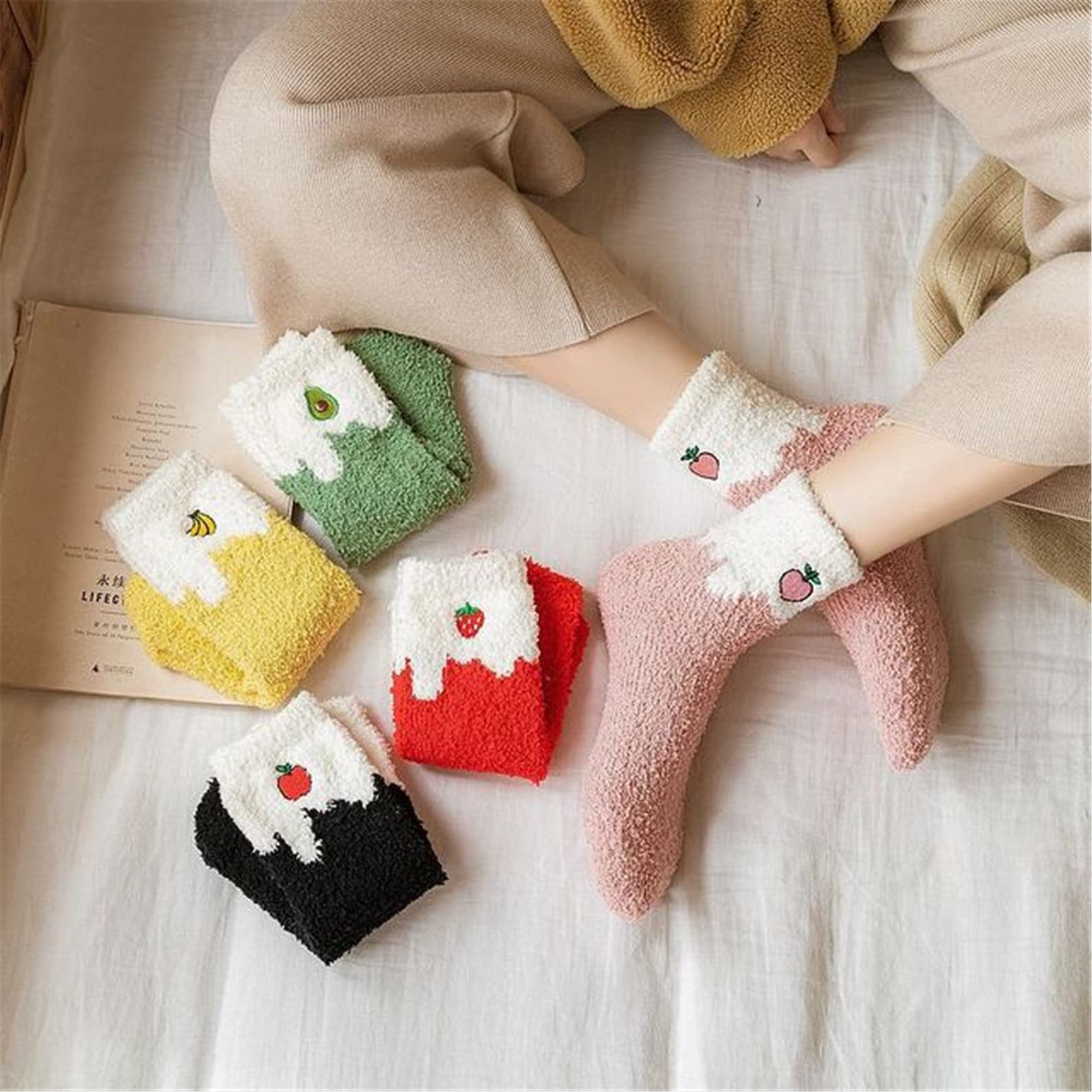 Cute Fruit Soft Fuzzy Socks Winter Slipper Sock Warm Etsy