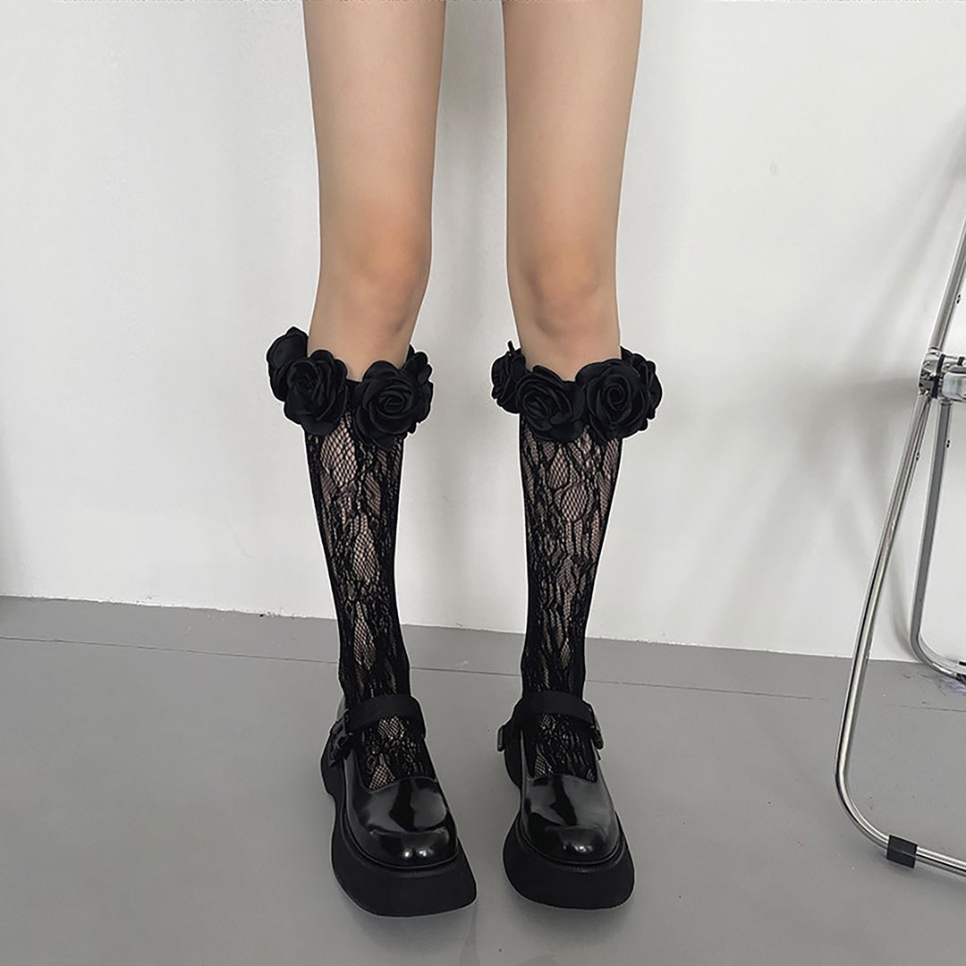 Camellia Lace Mid-length Socks Women's Lace Calf Socks - Etsy