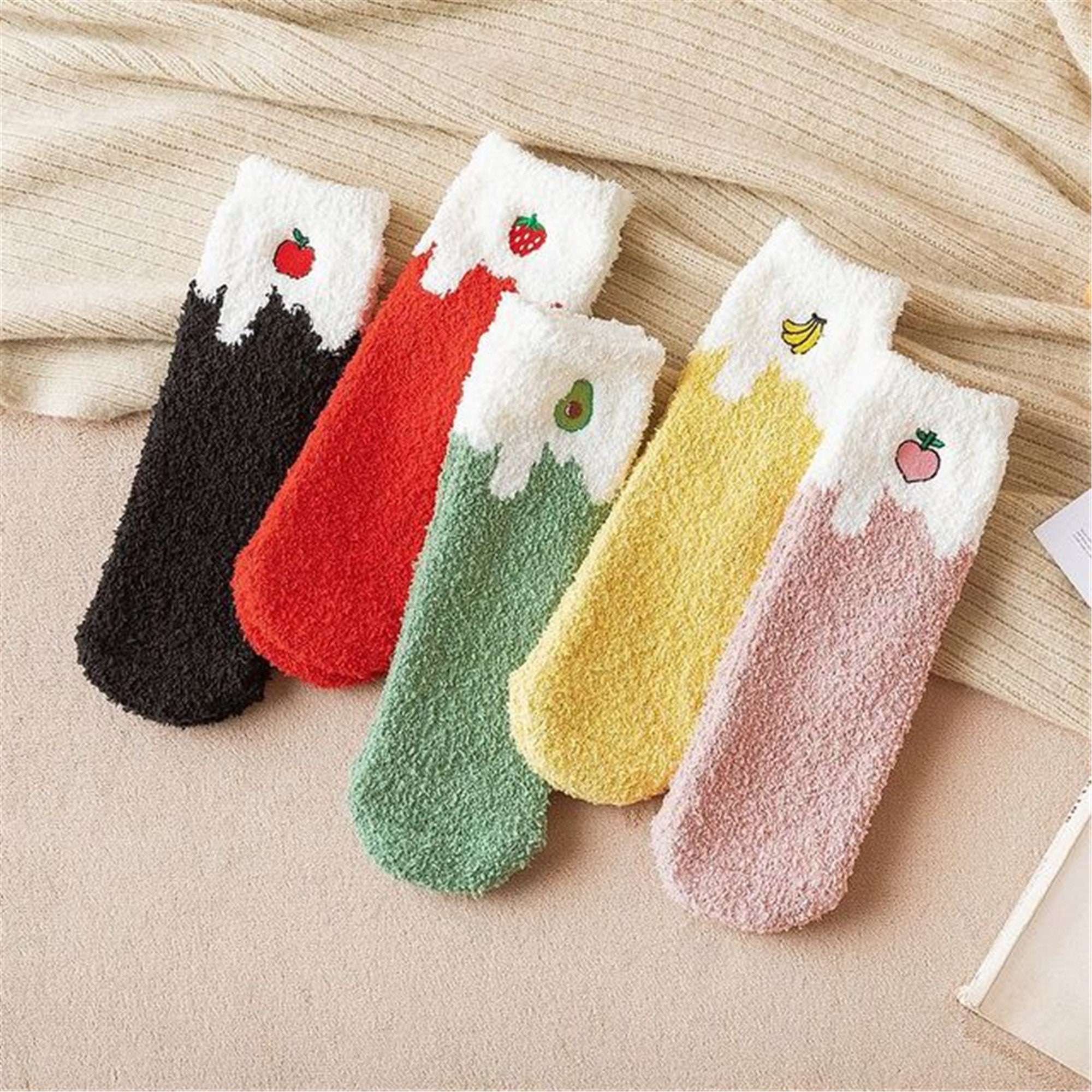 Cute Fruit Soft Fuzzy Socks Winter Slipper Sock Warm Etsy