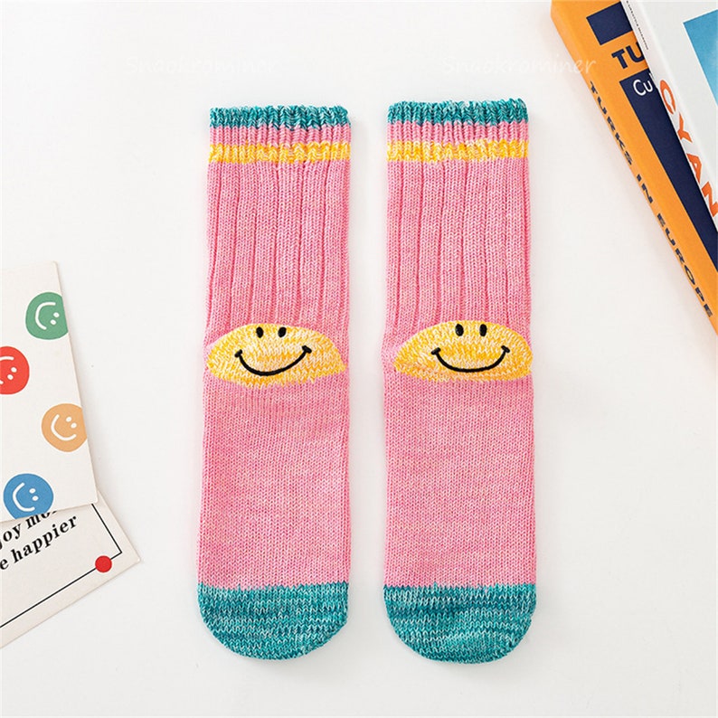 Cute Smiley Face Socks Heel Smile Sock Knitted Tube Socks | Etsy