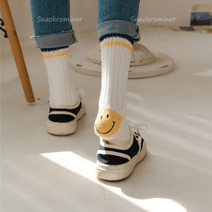 Cute Smiley Face Socks Heel Smile Sock Knitted Tube Socks | Etsy
