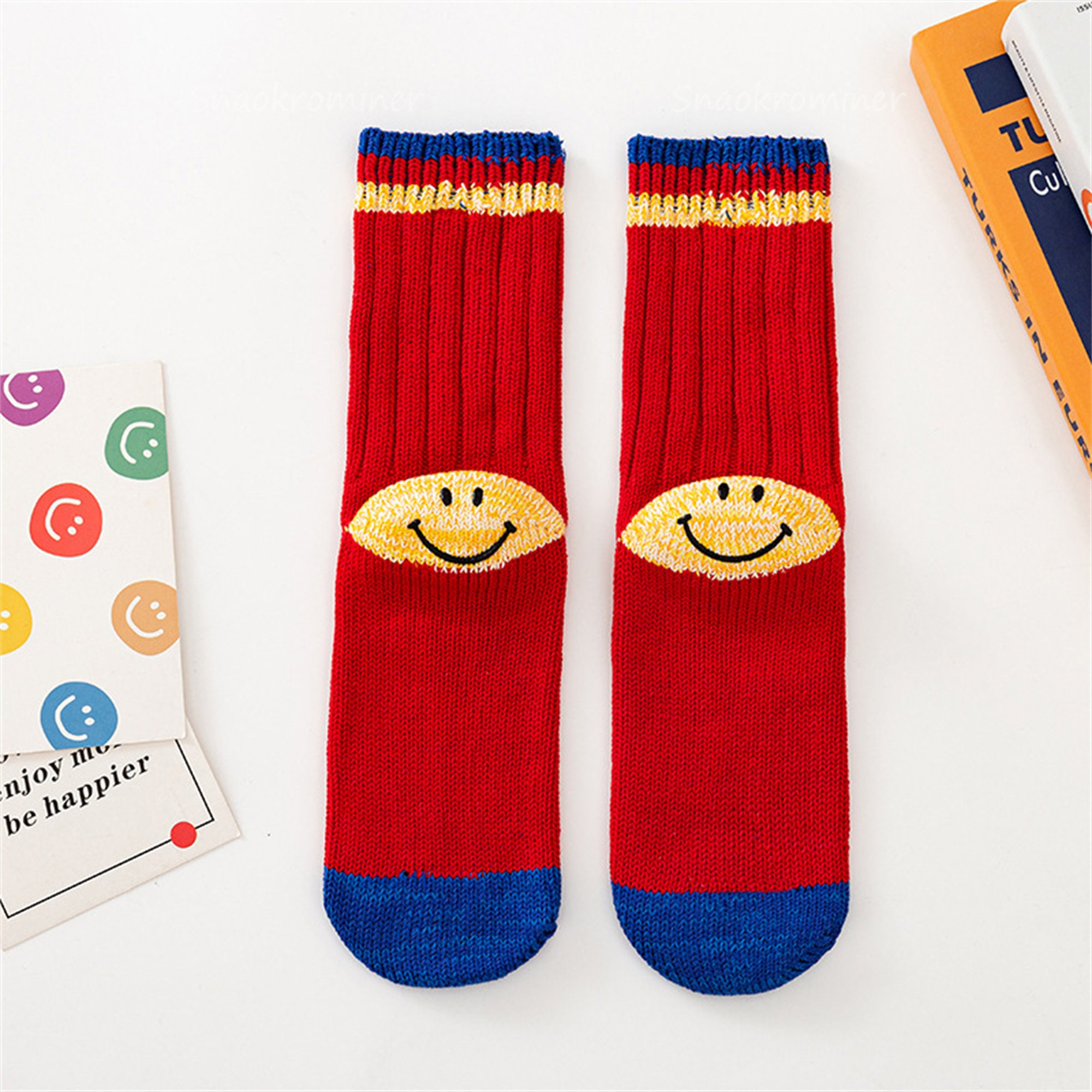 Cute Smiley Face Socks Heel Smile Sock Knitted Tube Socks Etsy UK