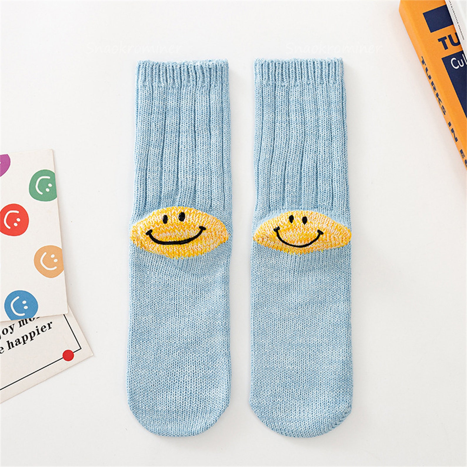 Heel Smile Knit Sock Cute Smiley Face Socks High Quality Etsy