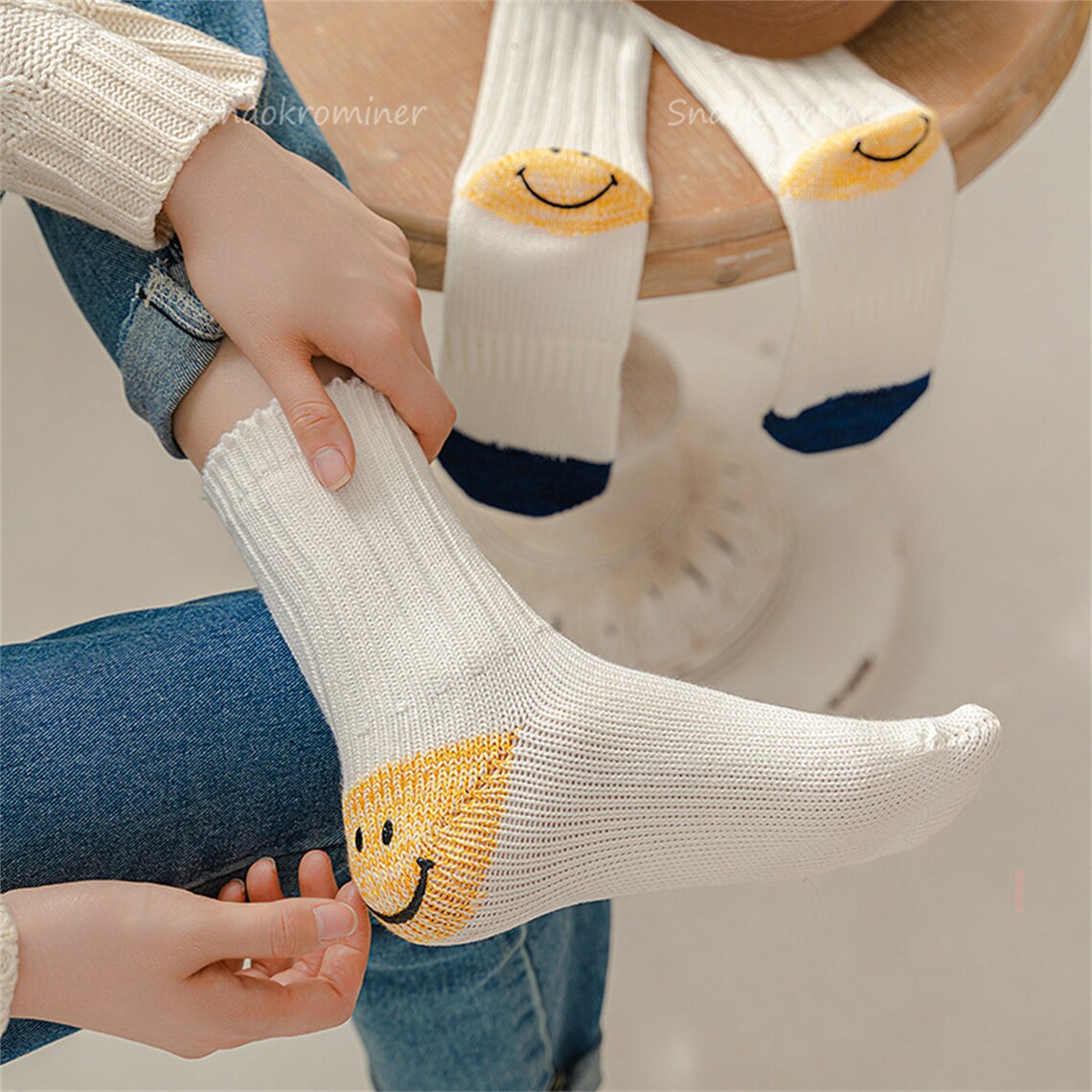 Heel Smile Knit Sock Cute Smiley Face Socks High Quality Etsy