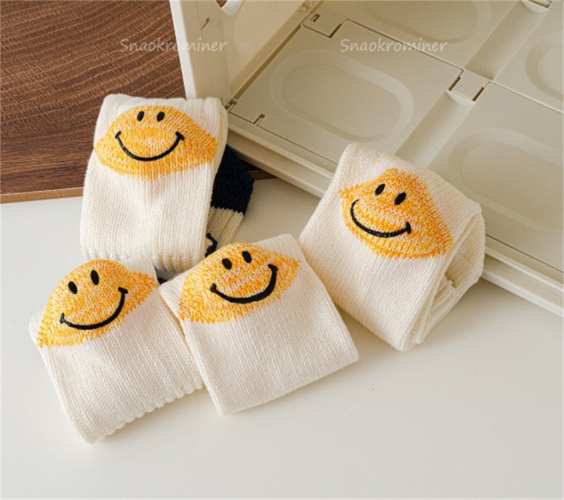 Cute Smiley Face Socks Heel Smile Sock Knitted Tube Socks Etsy