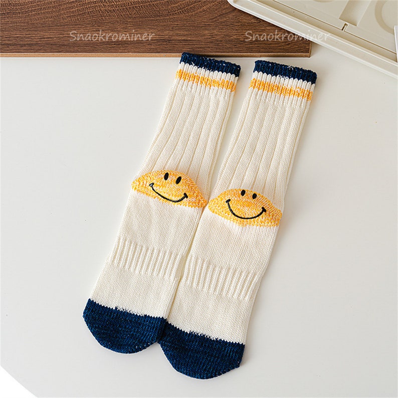 Cute Smiley Face Socks Heel Smile Sock Knitted Tube Socks | Etsy