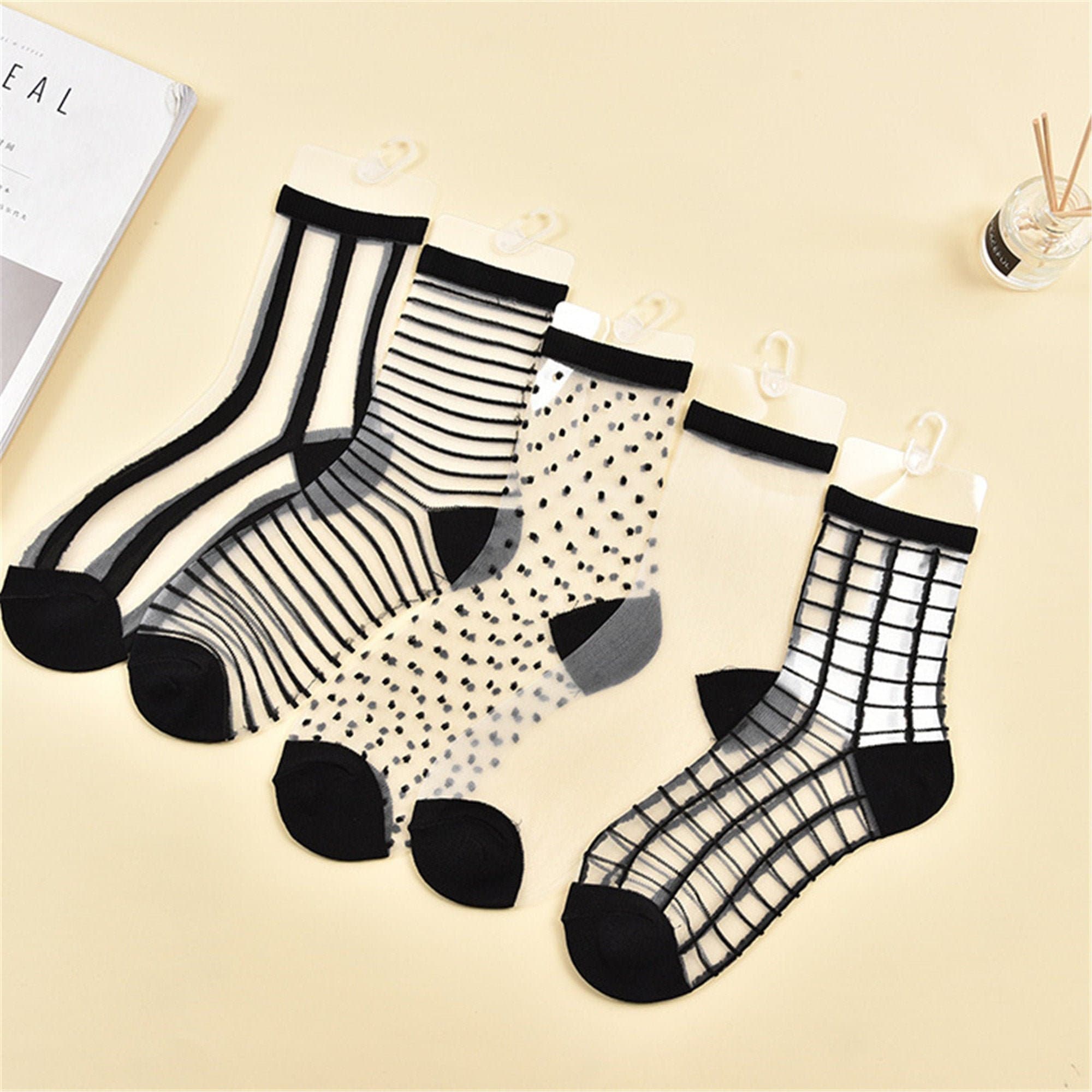 Striped Dots Transparent Mesh Socks Glass Silk Socks Crystal - Etsy