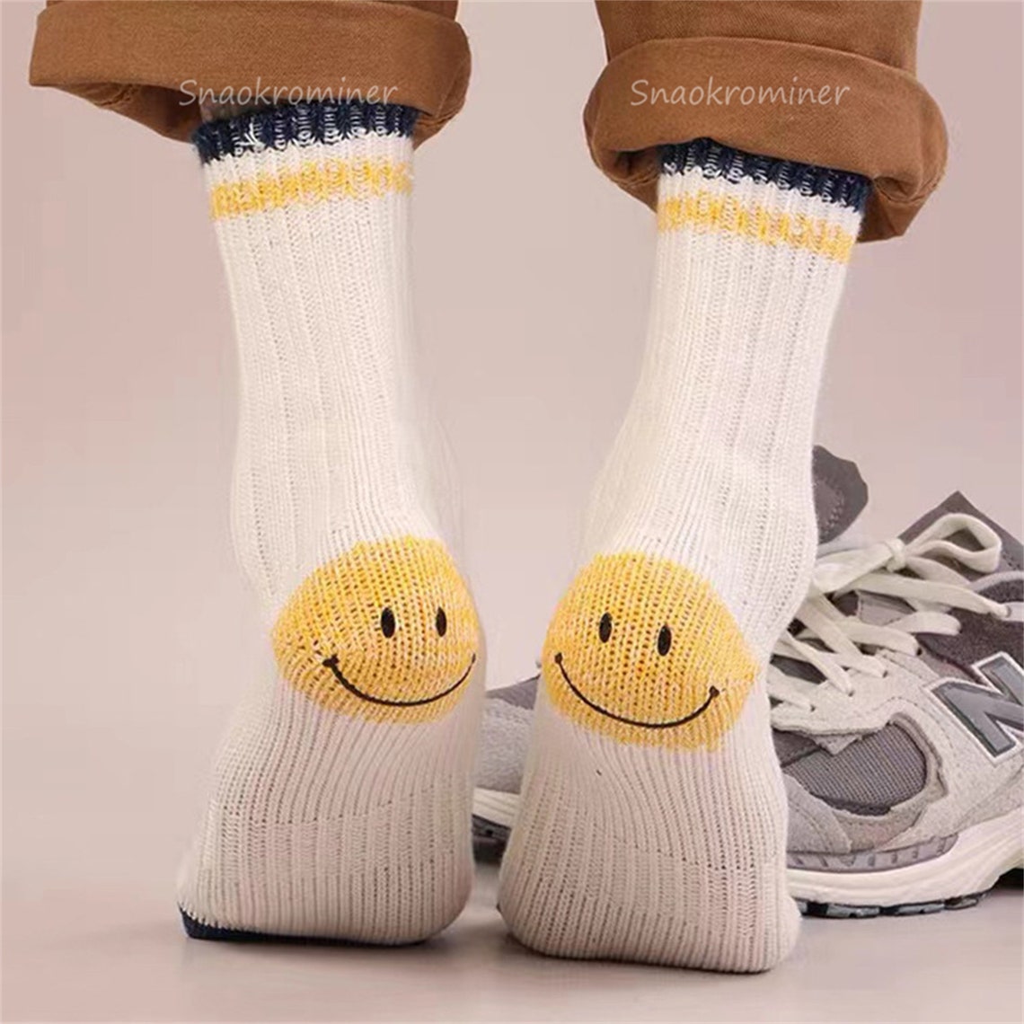 Cute Smiley Face Socks Heel Smile Sock Knitted Tube Socks Etsy