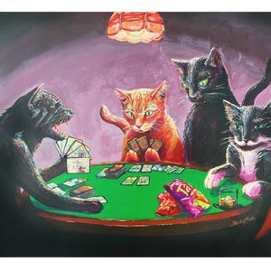 Cats Playing Magic the Gathering - LIMITED EDITION Print (11"x14")