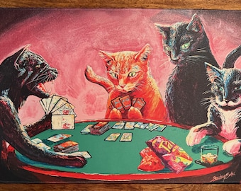 Cats Playing Magic the Gathering TCG Playmat -  Stitched Edge 3mm Trading Card Game Mat