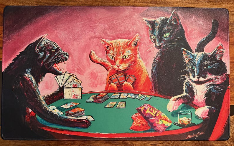 Cats Playing Magic the Gathering TCG Playmat - Stitched Edge 3mm ...