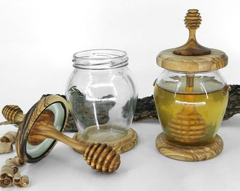 Olive Wood Honey Jar With Dipper - Olivewood Pens®