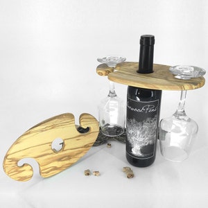 Olive Wood Wine Bottle & Glass Holder “Large” - Olivewood Pens®