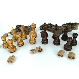 Olive and Walnut Wooden Chess Pieces Mini Set - Olivewood Pens®