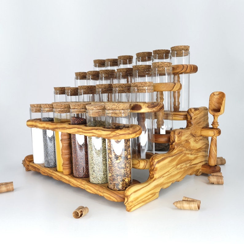 Olive Wood Tiered Spice Stand With Two Scoops Olivewood Pens® zdjęcie 7