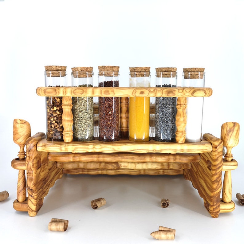 Olive Wood Tiered Spice Stand With Two Scoops Olivewood Pens® zdjęcie 3