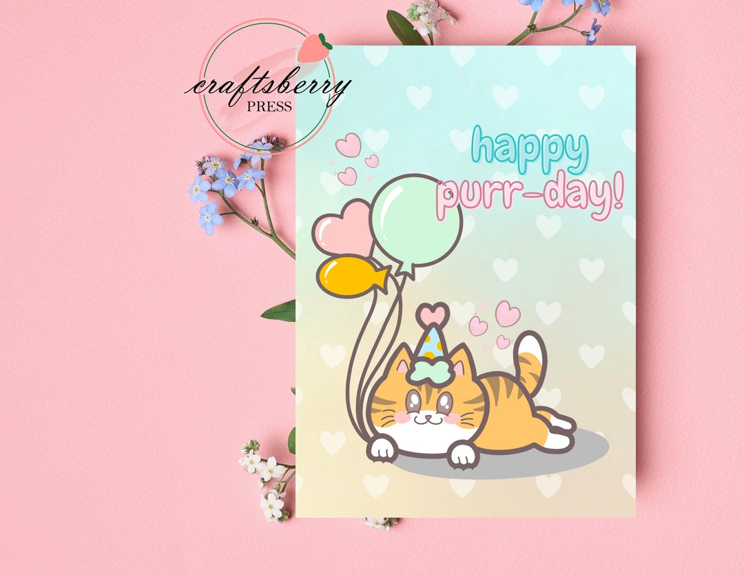 Printable Birthday Greeting Card Kawaii for Him for Her Etsy