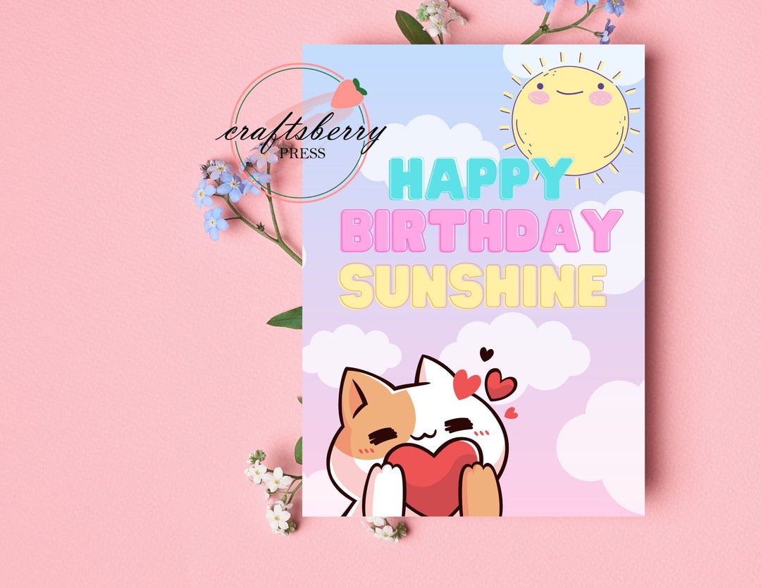 Printable Birthday Greeting Card Kawaii for Her Instant Etsy
