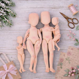 Pdf Schnittmuster und Tutorials für Puppen Mama mit Papa 16 cm groß und Sohn mit Tochter 10 cm groß / handgemachte Stoffpuppe Rohpuppe Körper