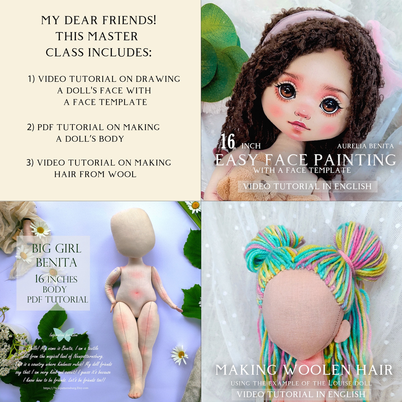 PDF Pattern Rag Doll With Face Template Sewing 16 Inch Rag Doll Aurelia ...