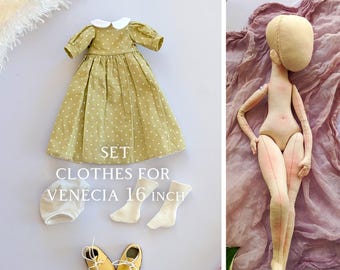PDF tutorial Set Clothes for 16” Venecia doll / Dress, Panties, Socks and Shoes for doll / 4 patterns and tutorials for rag doll clothes