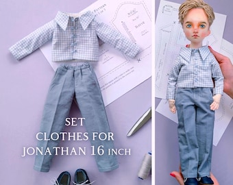 PDF tutorial Set Clothes for 16” boy Jonathan doll / Shirt, Trousers and Shoes doll / 3 patterns doll's clothes / Set clothes for boy doll