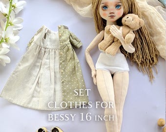 PDF tutorial Set Clothes for 16” Bessy doll / Dress, Panties, Socks and Shoes for doll / 4 patterns and tutorials for rag doll clothes