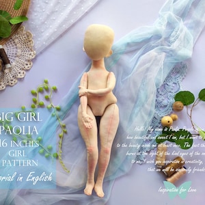 Pdf pattern tutorial doll 16 inches Paolia Big Art DIY doll PDF Sewing Tutorial textile body doll handmade soft rag doll
