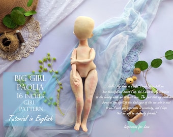 Pdf pattern tutorial doll 16 inches Paolia Big Art DIY doll PDF Sewing Tutorial textile body doll handmade soft rag doll