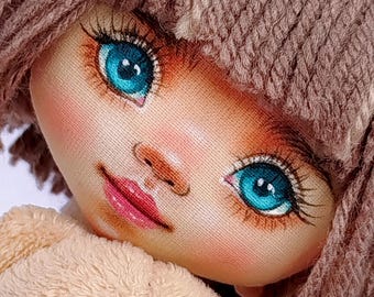 Video tutorial on drawing the face of a rag doll Daisy Rosie using a face template / Tutorial on DIY painting the face of a soft art doll