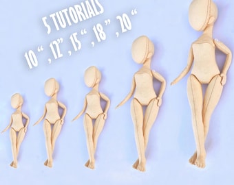 5 PDF tutorials Mary doll for 10”, 12”, 15”, 18” and 20” dolls/ Pattern doll / blank body doll / Sewing art doll / rag doll tutorial