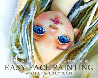 face painting rag doll with face template sewing 14 inch doll Amber Louise cloth doll’s pattern doll’s hair video tutorial draw face
