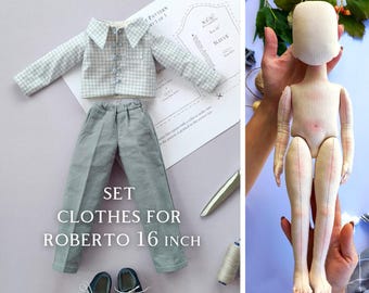 PDF tutorial Set Clothes for 16” boy Roberto doll / Shirt, Trousers and Shoes doll / 3 patterns doll's clothes / Set clothes for boy doll