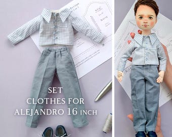 PDF tutorial Set Clothes for 16” boy Alejandro doll / Shirt, Trousers and Shoes doll / 3 patterns doll's clothes / Set clothes for boy doll