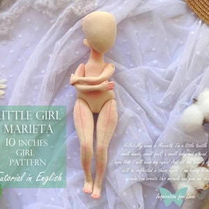 Pdf pattern tutorial doll 10 inches Marieta Little Art Cloth doll PDF Sewing Tutorial textile body doll handmade soft rag doll