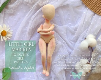 Tutorial de patrón en PDF para muñeca Marieta de 10 pulgadas, Little Art, muñeca de tela, tutorial de costura en PDF, muñeca de cuerpo textil, muñeca de trapo suave hecha a mano.