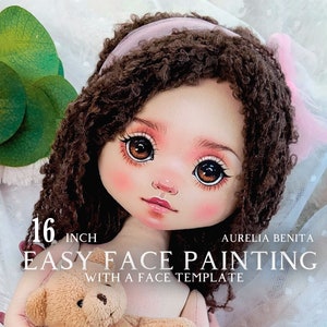 Patrón PDF de muñeca de trapo con cara, plantilla de costura para muñeca de trapo de 16 pulgadas, patrón de muñeca de tela Aurelia Benita, pintura facial, cuerpo de muñeca, tutorial en PDF
