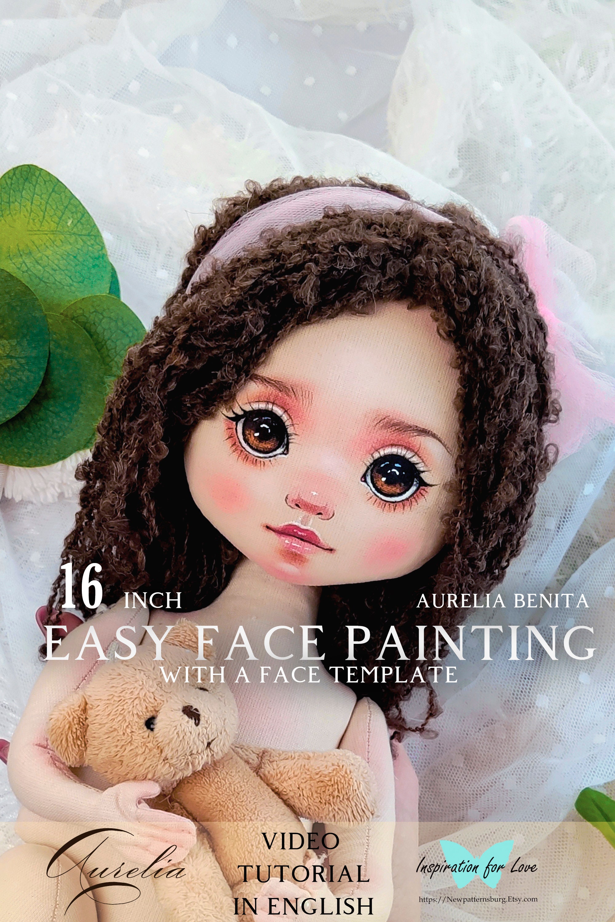 PDF pattern rag doll with face template sewing 16 inch rag doll Aurelia Benita cloth doll pattern face painting doll’s body pdf tutorial