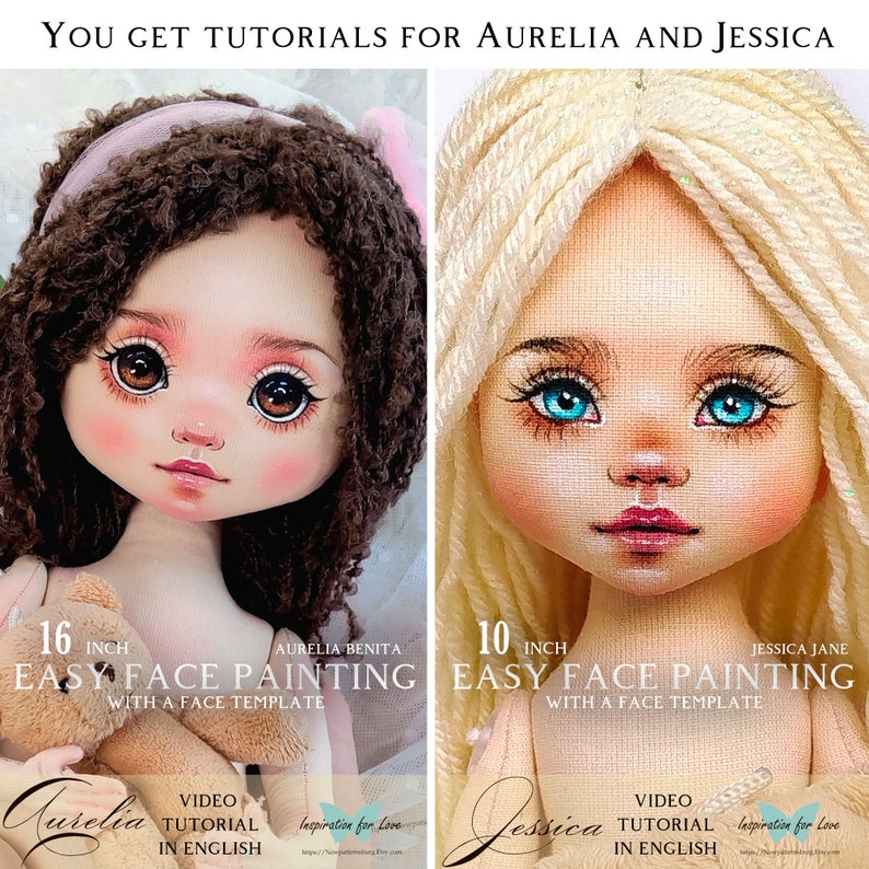 Pode incluir: Duas bonecas com rostos pintados, uma com cabelo castanho e olhos castanhos e outra com cabelo loiro e olhos azuis. As bonecas medem 40,6 cm e 25,4 cm de altura e s&atilde;o acompanhadas pelo texto "Easy Face Painting with a Face Template".