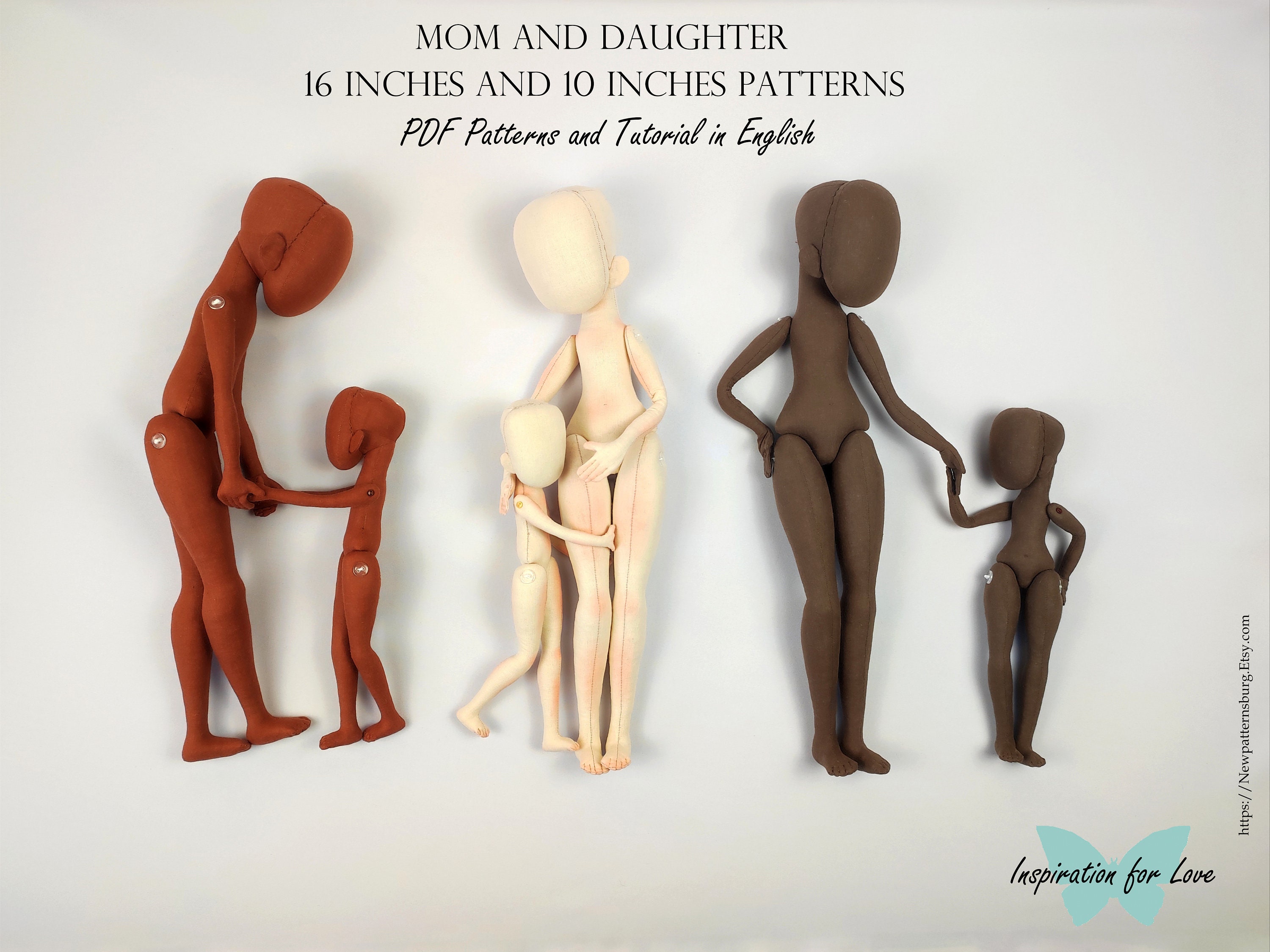 PDF pattern tutorial doll 16 and 10 inches Mom and daughter doll PDF Sewing Tutorial textile body doll handmade textile doll