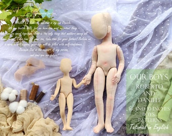 Pdf tutorial textile doll 16 and 10 inches Man and boy doll PDF Sewing Tutorial art body doll cloth doll Pattern doll