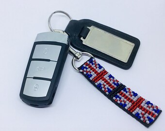 ENGLAND ST GEORGE FLAG EMBROIDERY KEYRING EMBROIDERED PATCH KEYCHAIN CHROME RING