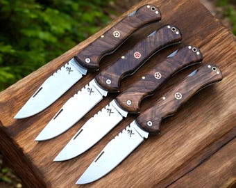 Personalized Folding Pocket Knife – Custom Engraved EDC Knife with Walnut Handle – Groomsman, Best Man, or Anniversary Gift for Him