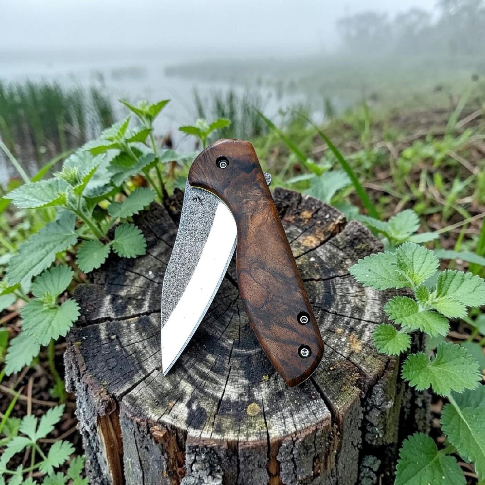 Engraved Pocket Knife – N690 Steel Folding Knife, Walnut Handle, Personalized Gift for Dad, Husband, Handmade EDC Tool