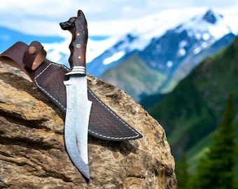 Custom Large Camping Knife with Wolf Design – 13.4" 4116 Steel Blade, Walnut Handle, Gift for Hunters