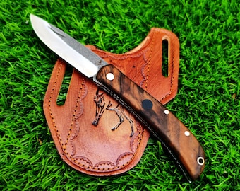 Handmade Folding Knife – N690 Steel Blade, Walnut Handle, Slipjoint Pocket Knife, EDC Camping Survival Tool, Unique Gift for Him