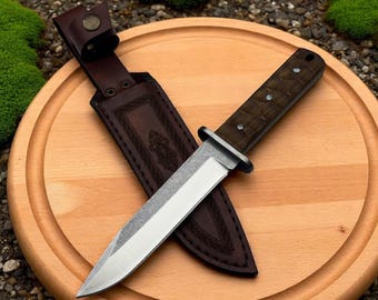 Custom Full Tang Bushcraft Knife – Handmade 1.4116 Stainless Blade with Walnut Handle & Leather Sheath – Outdoor Survival Hunting