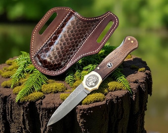 Personalized Folding Knife – N690 Steel Blade, Lockback, Walnut & Brass Handle – EDC Pocket Knife, Survival Gift for Him